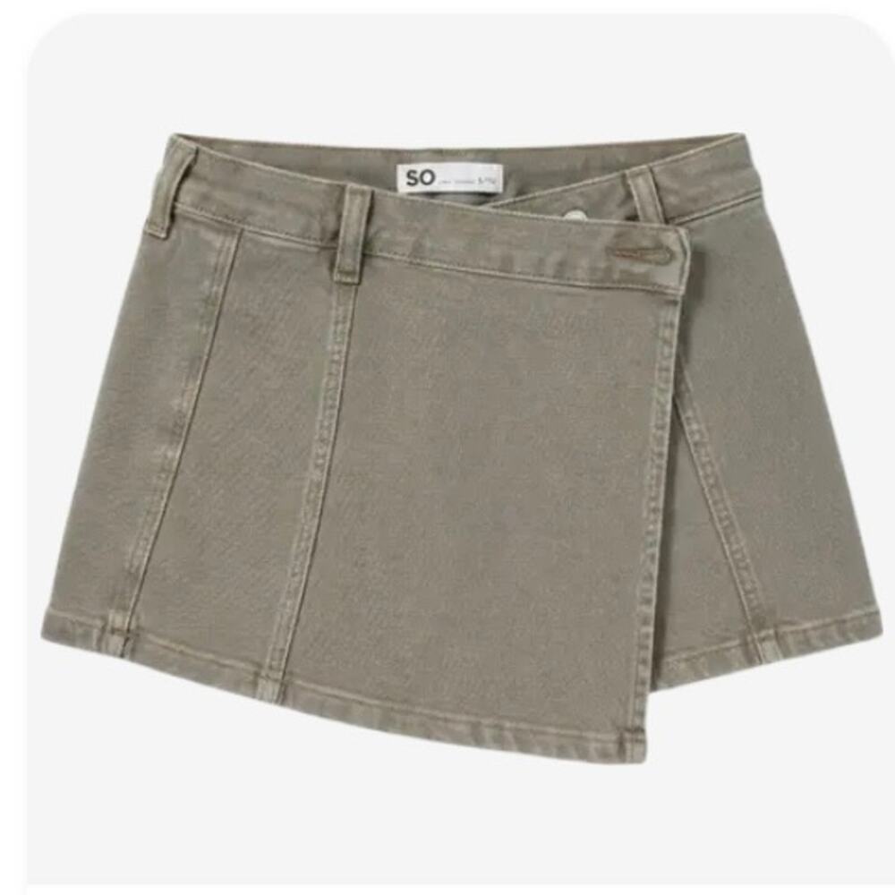 Olive Green Denim Wrap Skort with Built-In Shorts